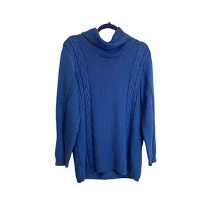 Compliments Blue Cowl Neck Cable Chunky Knit Long Sleeve Sweater Womens Size L